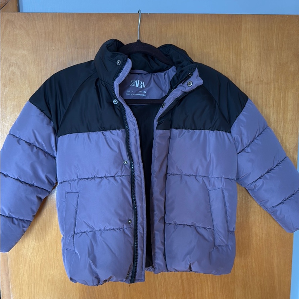 Zara Kids Black and Purple Puffer Jacket in gently used .